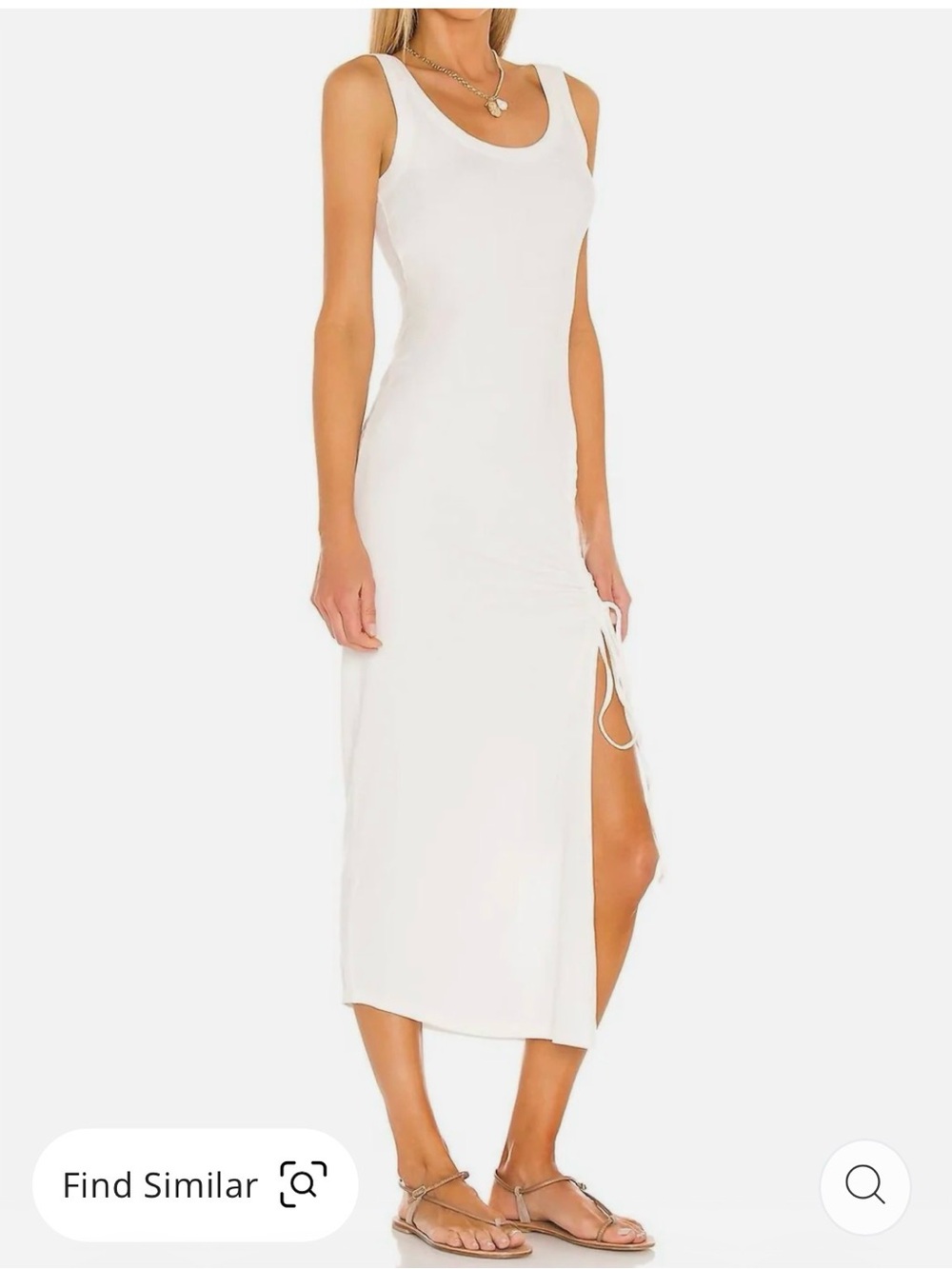 l*space White Sleeveless Midi Tank Dress with Side Ruched Slit